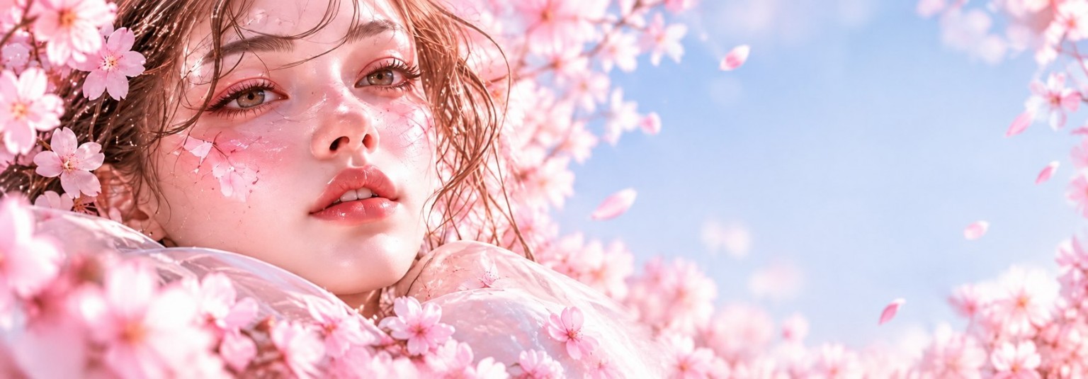 بنر نکات زیبایی با تصویر فانتزی شکوفه‌های صورتی